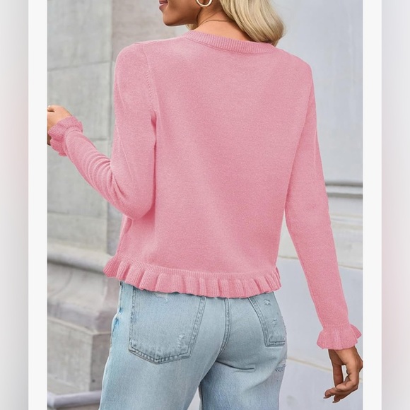 Pink Ruffle Button-Up Sweater - Picture 3 of 3